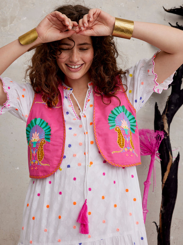 Cumin Vest Leo Embroidery on Pink