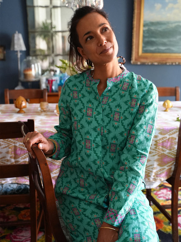 Turquoise Kaftan Ikat Green