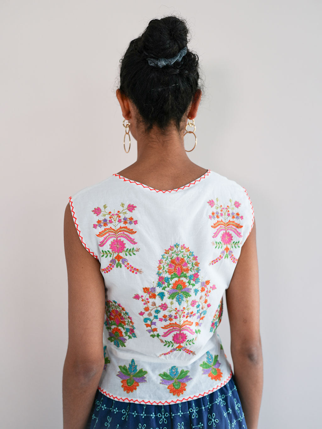 Angelica Blouse Golden Flower Embroidery on White