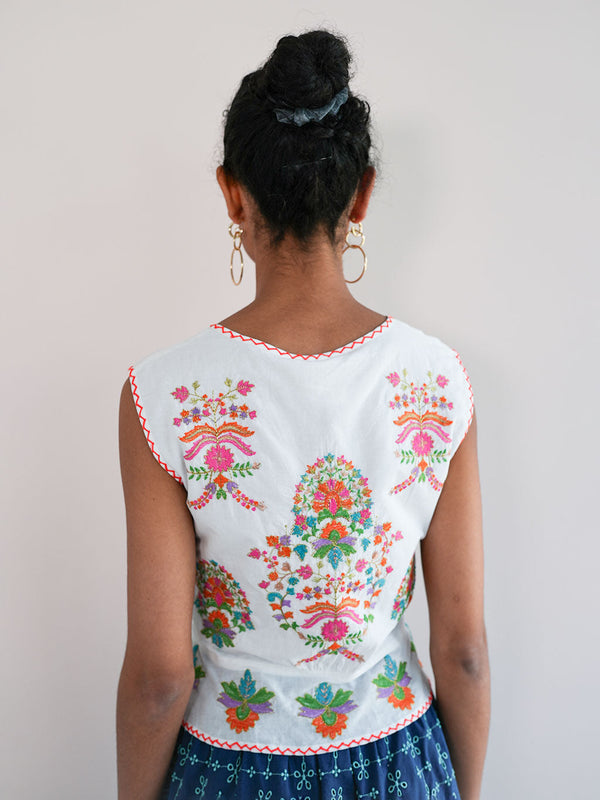 Angelica Blouse Golden Flower Embroidery on White