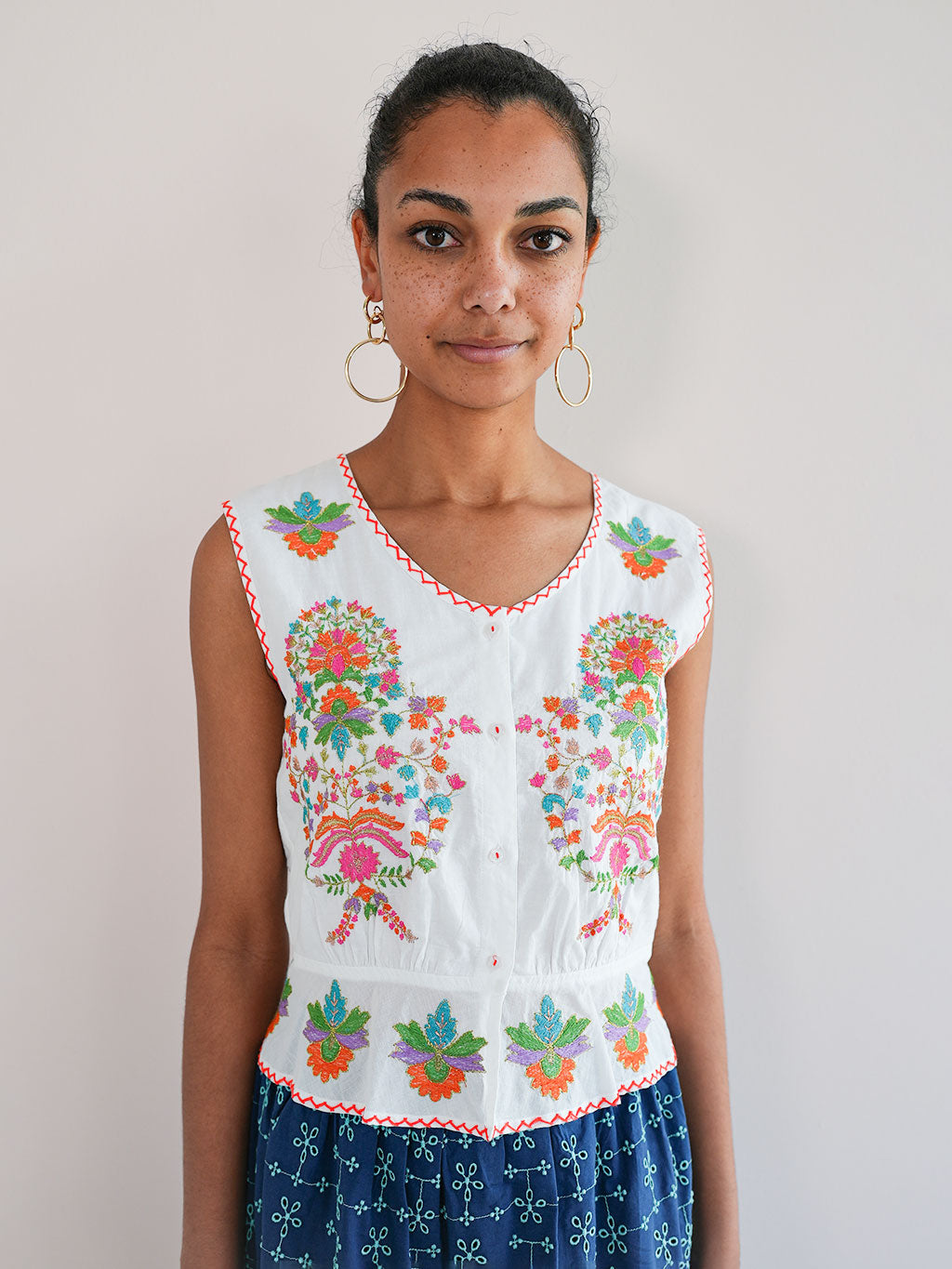 Angelica Blouse Golden Flower Embroidery on White