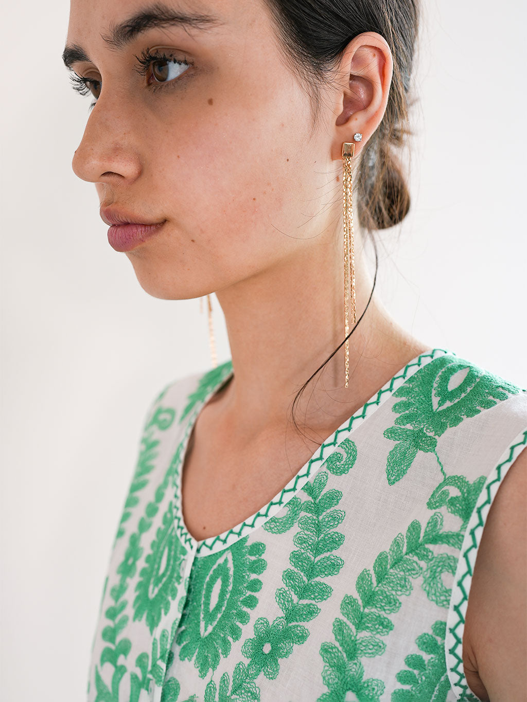 Angelica Blouse Green Ornament Embroidery on White