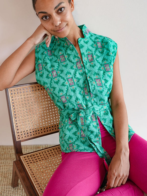 Chives Vest Ikat Green