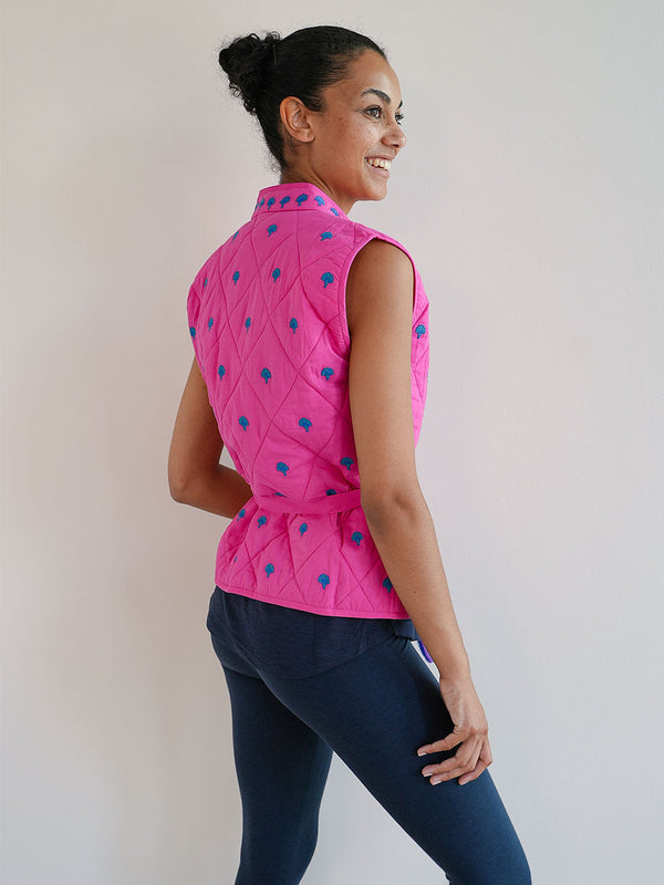 Chives Vest Ginkgo Embroidery on Pink