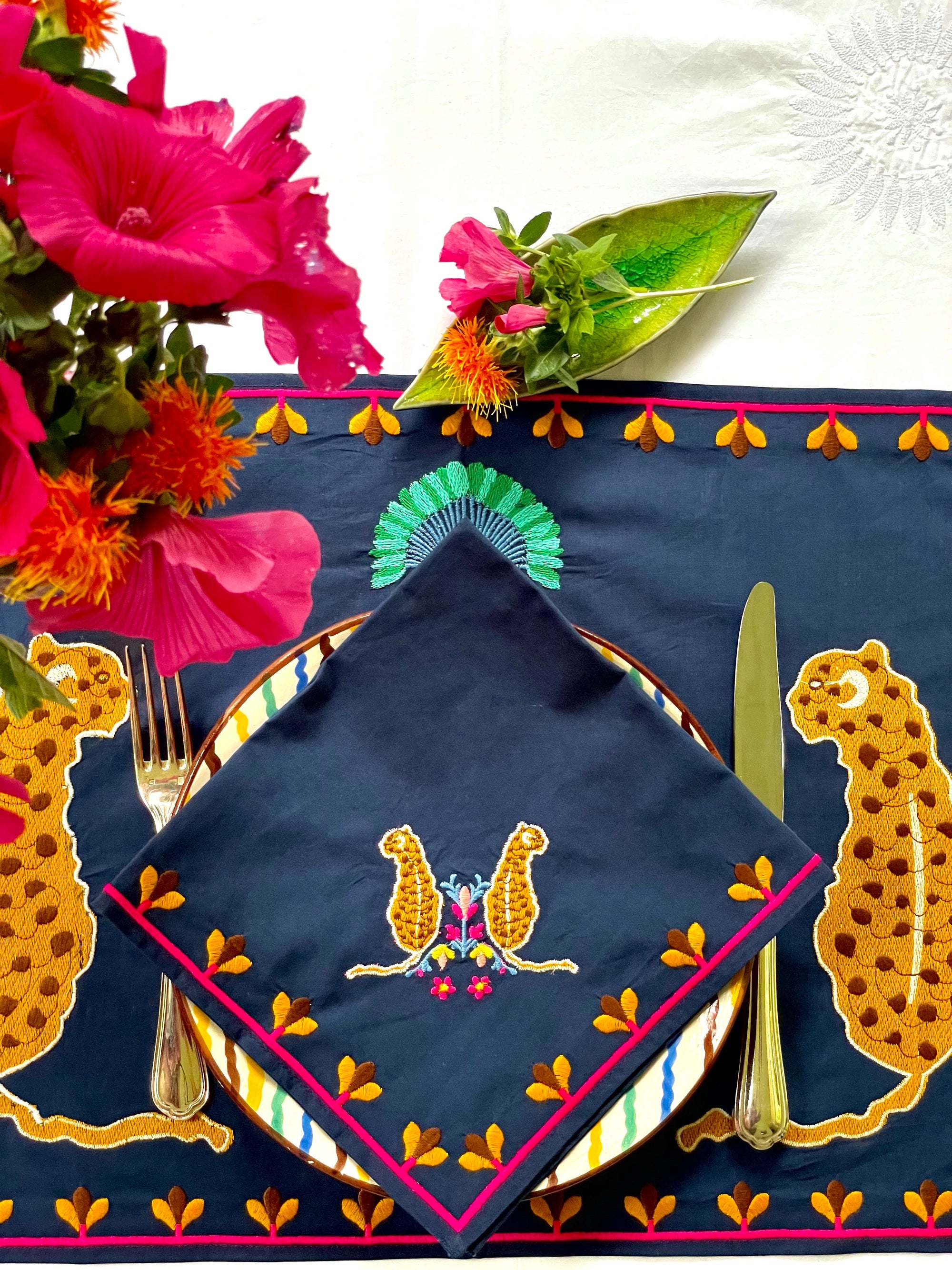 Napkin Multi Leo Embroidery on Navy