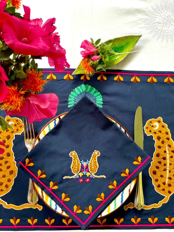 Napkin Multi Leo Embroidery on Navy