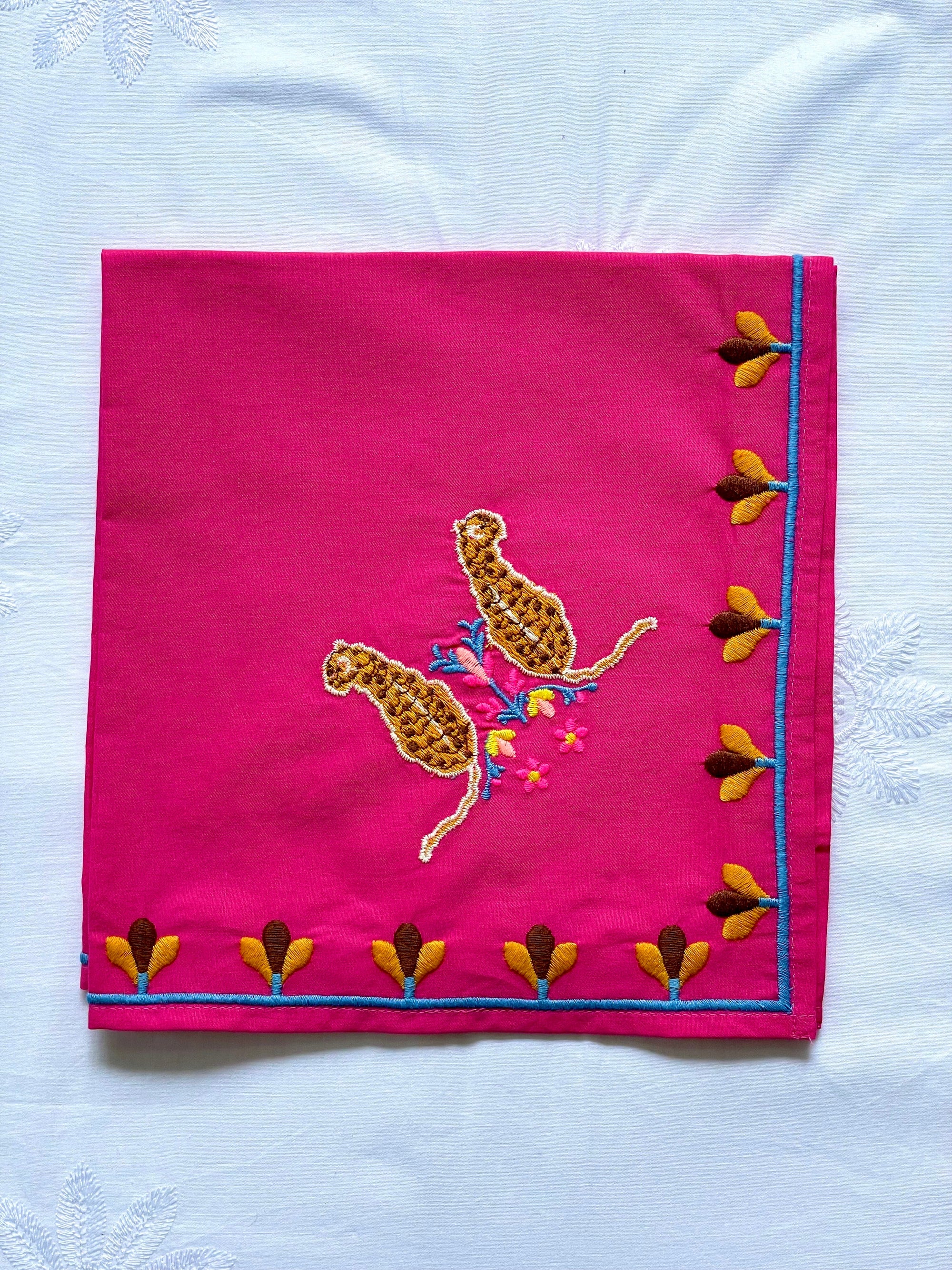 Napkin Multi Leo Embroidery on Pink
