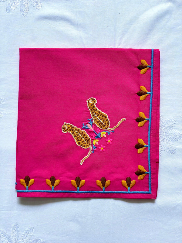Napkin Multi Leo Embroidery on Pink