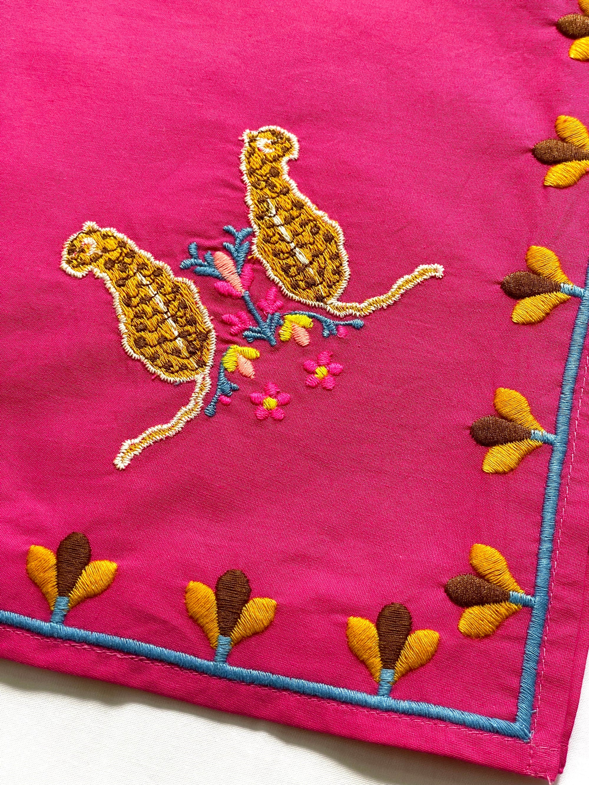 Napkin Multi Leo Embroidery on Pink