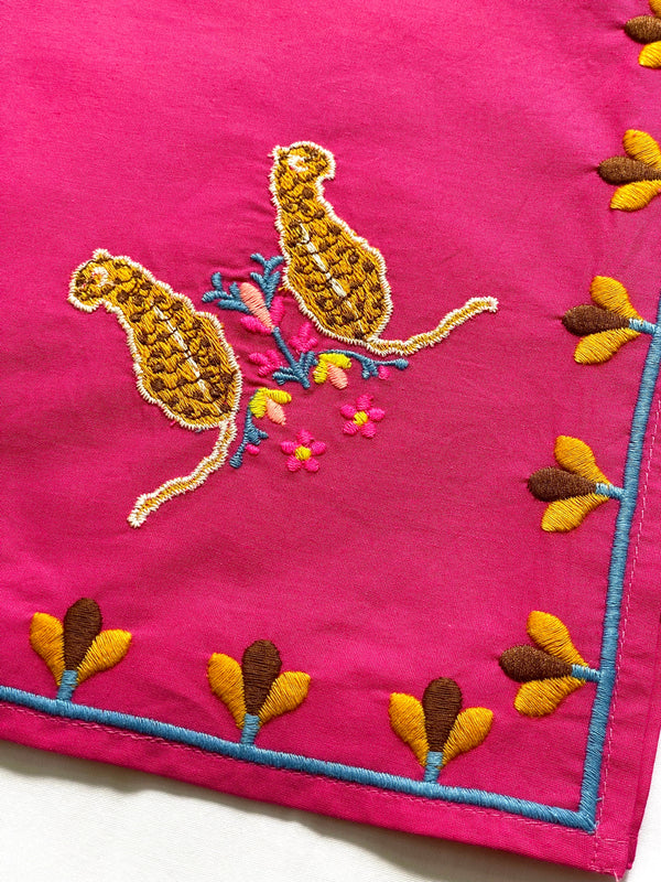Napkin Multi Leo Embroidery on Pink