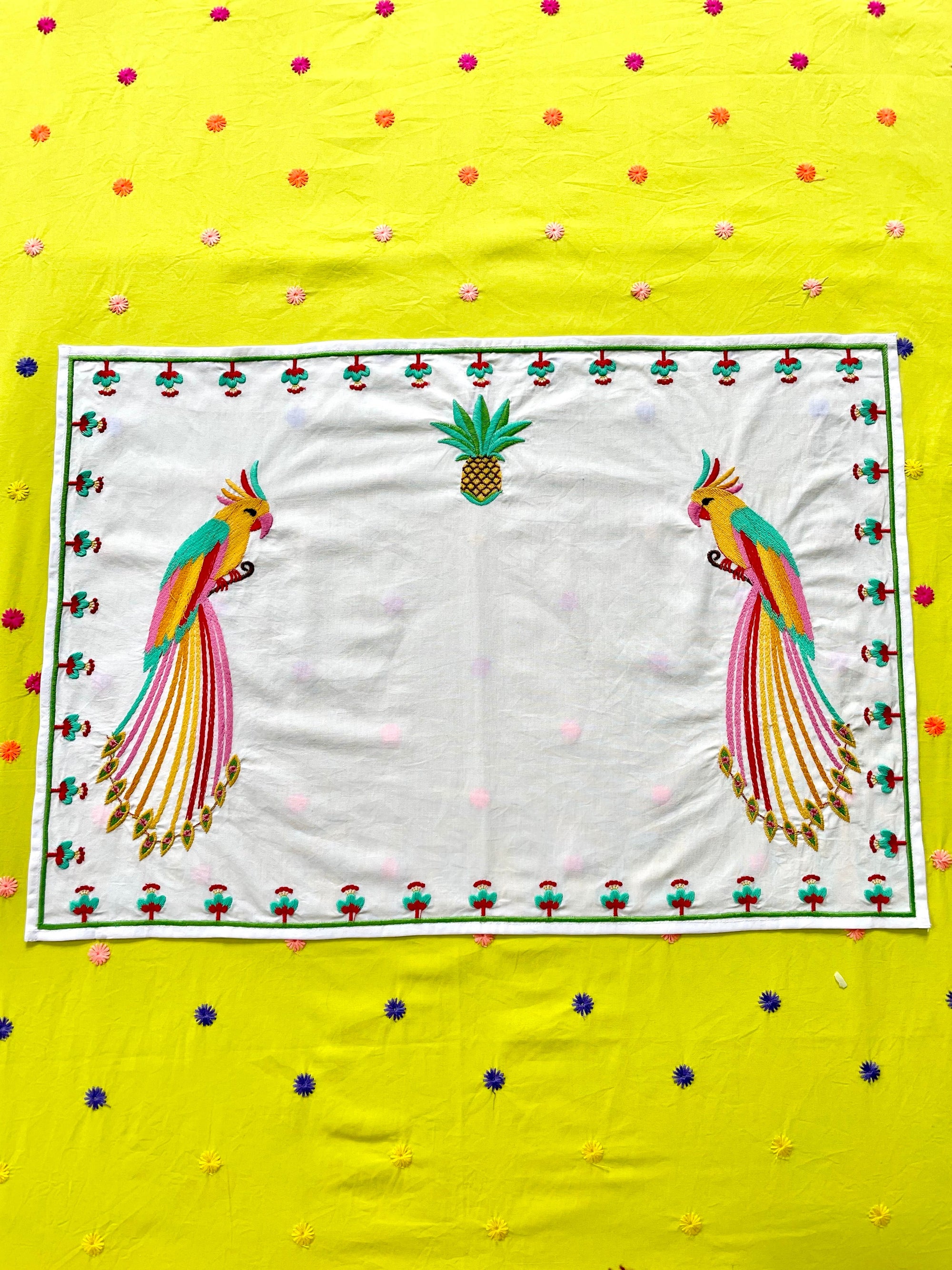 Tablecloth Multi Flower Embroidery on Lime