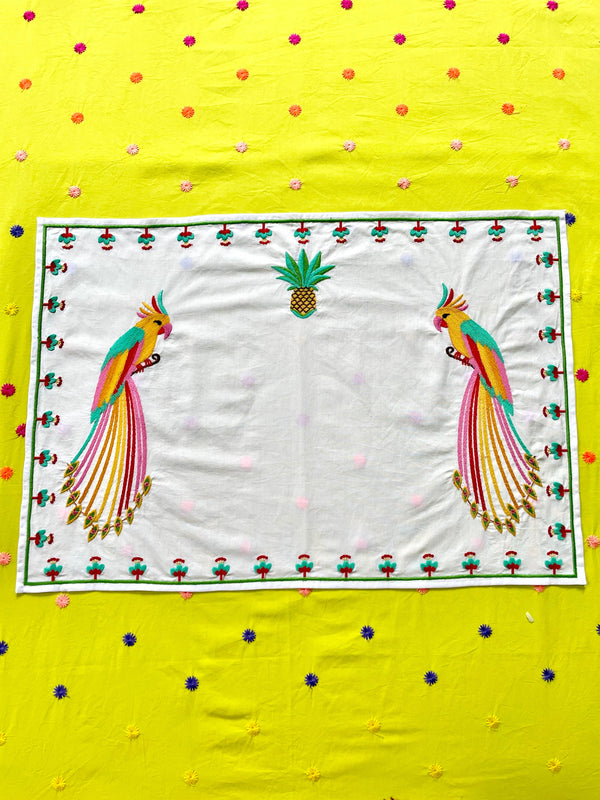 Tablecloth Multi Flower Embroidery on Lime