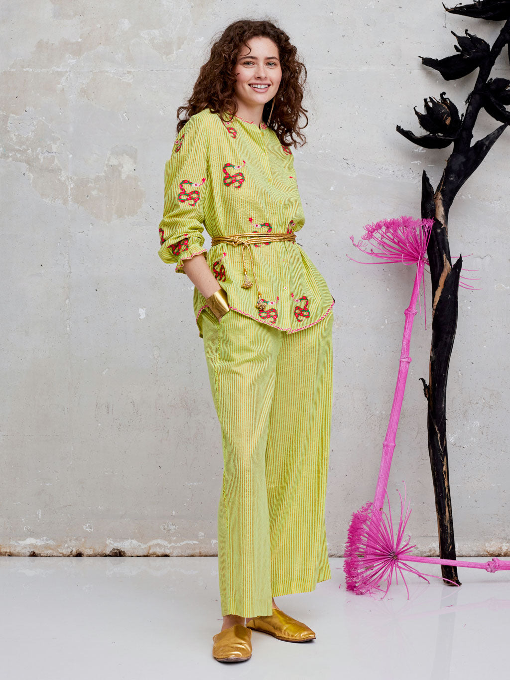 Fennel Pants Lurex Stripe Lime