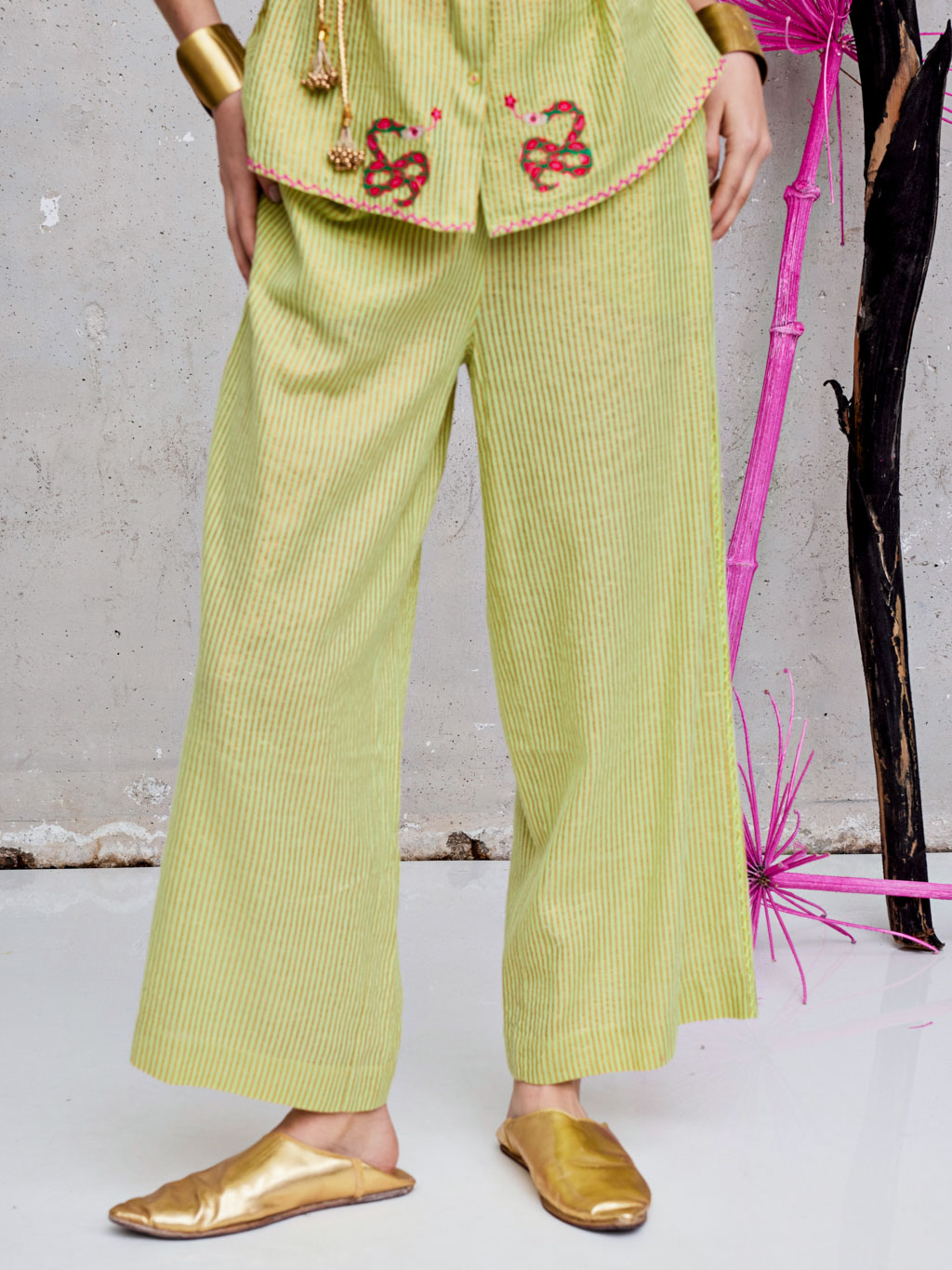 Fennel Pants Lurex Stripe Lime