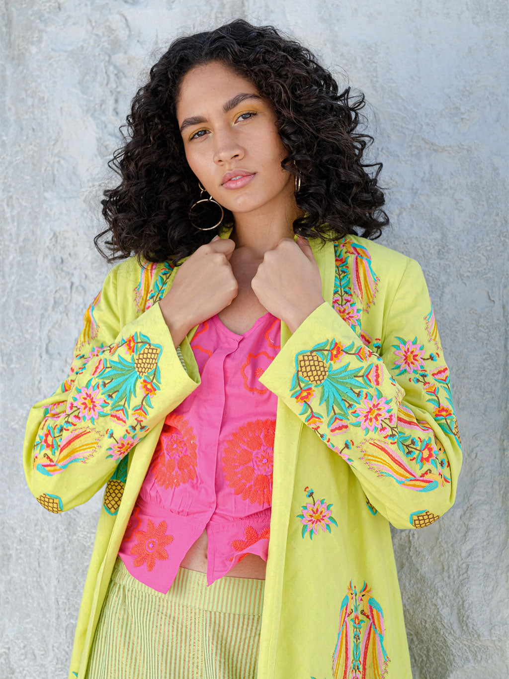 Angelica Blouse Orange Flower Embroidery on Pink